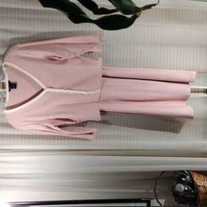 Modal International twin set. Red and white thin stripe. Size L.